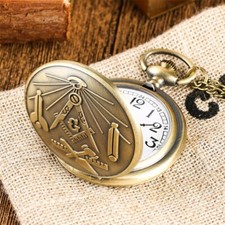 Men Women Freemasonry Theme Quartz Pocket Watch Mason Bronze Style Xmas Gifts