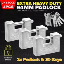 3PC 94MM Heavy Duty Padlock with 10 Keys Armoured Steel Warehouse Container Lock