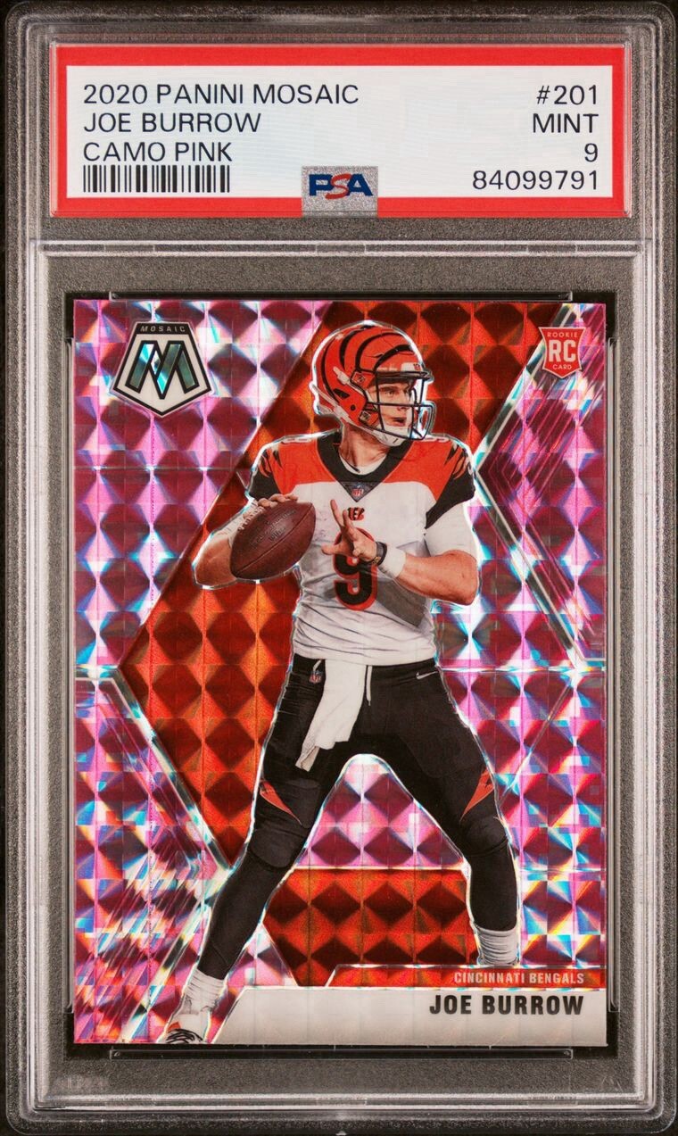 2020 Panini Mosaic - Rookie Mosaic Camo Pink Prizm #201 Joe Burrow (RC) - PSA 9