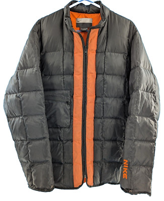 Nike Vintage Black Orange Size Large Down Fill Reflective Puffer Jacket *TEAR*