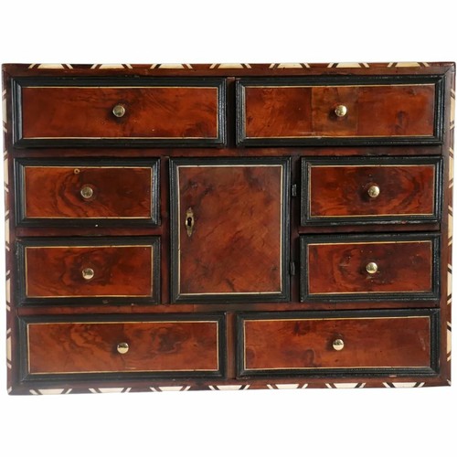 Antique German Bone Inlaid, Ebonized & Burled Walnut Table Desk Cabinet c. 1700 - Picture 11 of 11