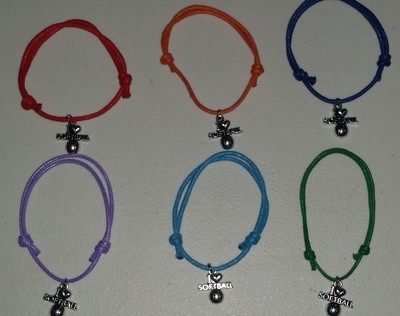 I LOVE SOFTBALL ANTIQUE SILVER CHARM ROPE BRACELET SPORTS ADJUSTABLE  U CHO