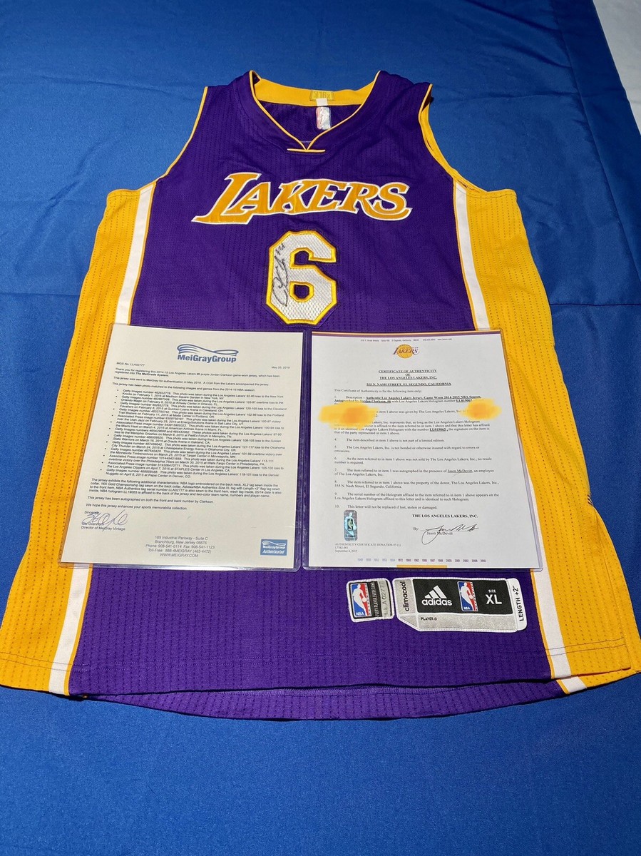 Clarkson Lakers 14-15 NBA Rookie Game Used Jersey Meigray LOA R30
