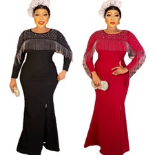 Women African Dashiki Bodycon Abaya Tassel Long Dress Evening Ball Gown Cocktail