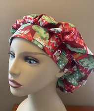 Christmas Stockings Bouffant surgical scrub hat women made with Christmas Fabric