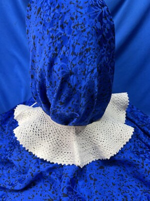 EUC white cotton hand crocheted circular collar, back tie, neck circ = 15.5''