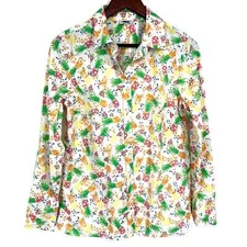 Talbots Size Small Button Blouse Shirt Top Spring Floral Summer Fruit Pineapple 
