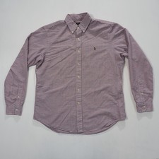 Ralph Lauren Shirt Mens Large Red White Blue Check Cotton Long Sleeve Button