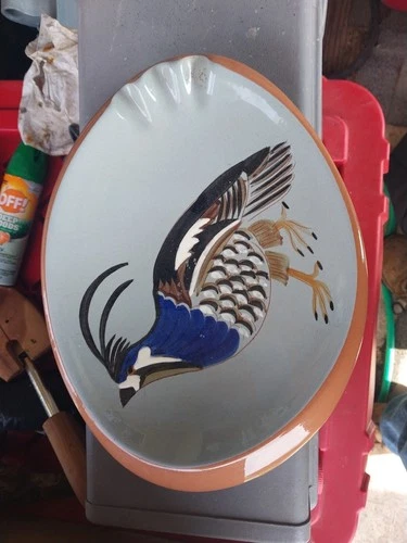 STANGL POTTERY #3926A SPORTSMAN SERIES QUAIL OVAL 10 3/4" CIGAR ASHTRAY 1950's