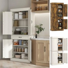 Freestanding Kitchen Cupboard, Tall Storage Cabinet w/ Drawer and Shelves