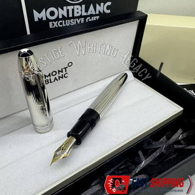 Silver Stripe Solitaire Silver Barley Fountain Pen With Montblanc Gift New W Box
