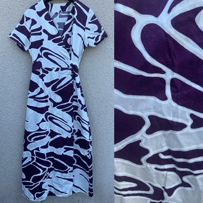 TRUE VINTAGE LILA WEISS OPTIK SWIRL PRINT WICKEL MIDIKLEID BAUMWOLLSATIN 10