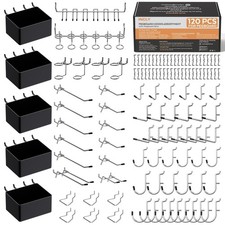 120pcs Pegboard Accessories Organizer Kit with Hooks and Bins, Black Silver