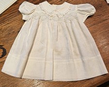 Vintage Polly Flinders Infant Baby Hand Smocked White Dress 18 Months