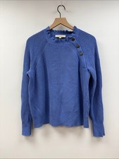Ann Taylor LOFT Ruffle Mock Neck Ribbed Knit Pullover Sweater Blue