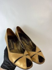 BALLY SUISSE Vintage Peep Toe Gold Heels Pumps Shoes Women  s Size 6.5