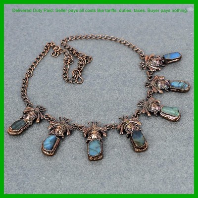 Copper Natural Labradorite Rough Electroformed And Honey Bee New Chain Necklace