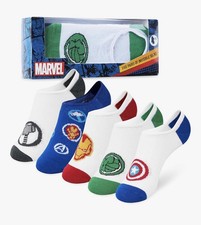 Marvel Kids No-Show Socks 5 Pack Avengers Thor Hulk Iron Man Cap Size 12-5
