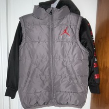 Jordan Puffer Jacket Hooded Gray Black Red Boys Size M 5-6 Years