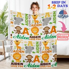 Custom Name Letter Blanket Personalized Name Animal Floral Blankets Throw Gift