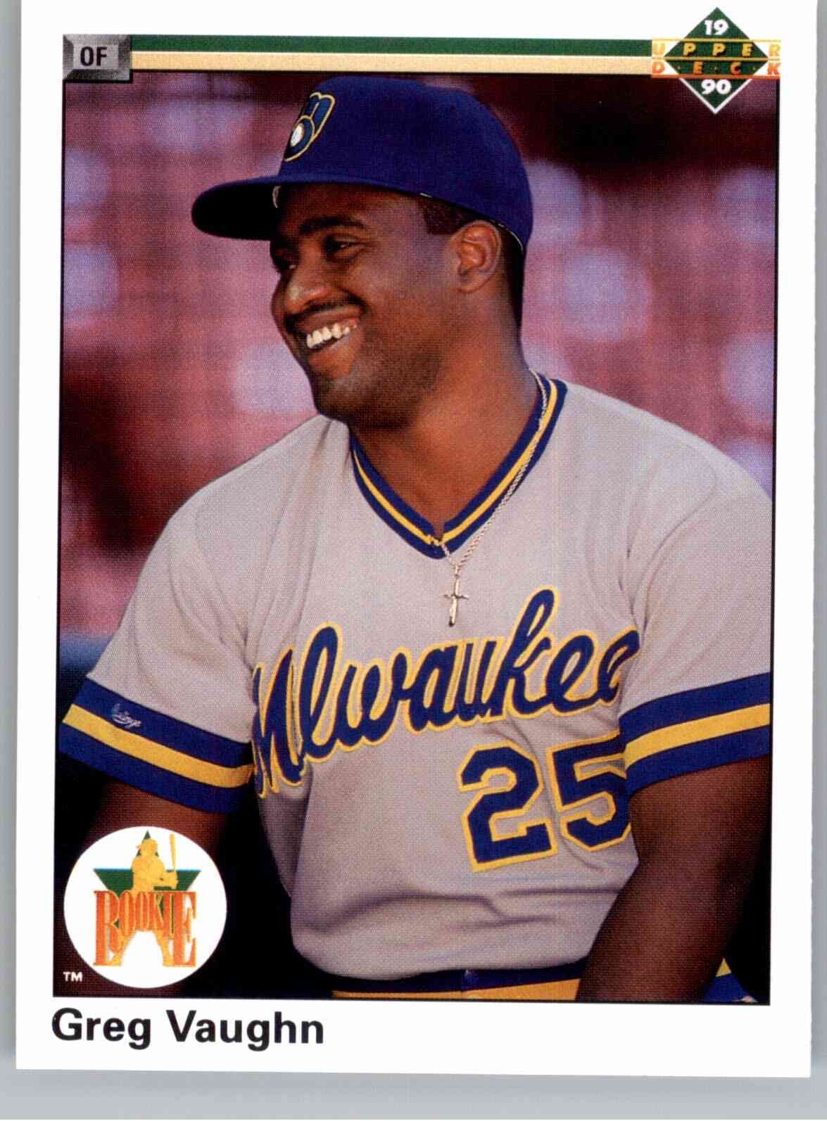 1990 Upper Deck 25 Greg Vaughn Rookie  Star Rookie Card NM Milwaukee Brewers