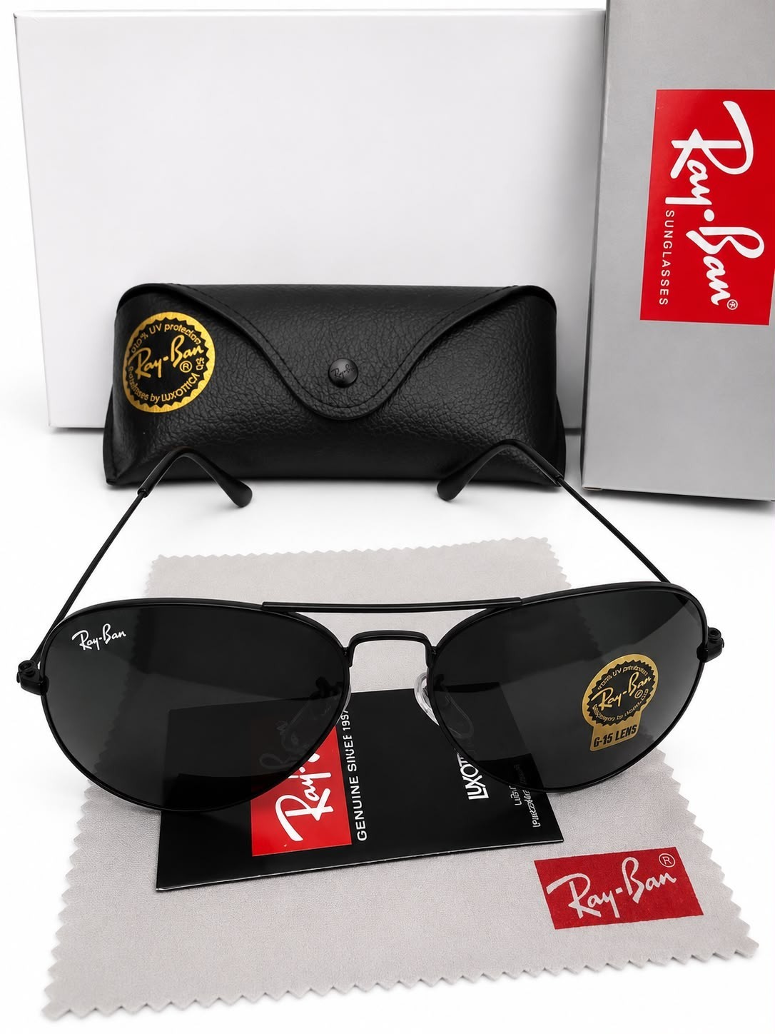Ray-Ban RB3025 Aviator Pilot Sunglasses Black Frame Glass Gray Lens 58-14 mm