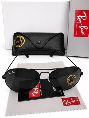Ray-Ban RB3025 Aviator Pilot Sunglasses Black Frame Glass Gray Lens 58-14 mm