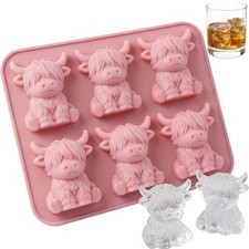3D Highland Cow Ice Cube Tray Silicone Ice Ball Maker Mold for Whiskey PINK