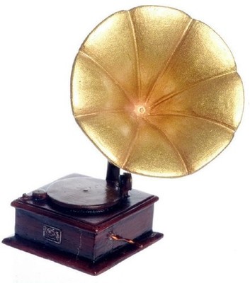 Puppenstube Grammophon Plattenspieler altmodisch Musikzimmer Zubehör