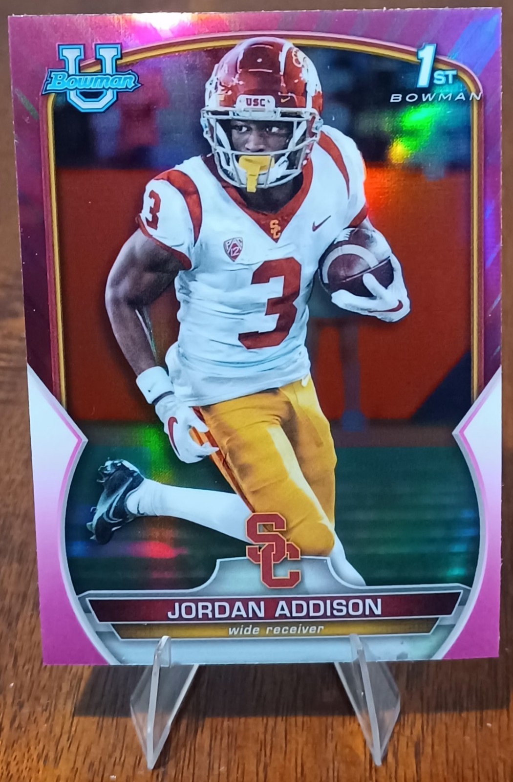 Jordan Addison 2022 Bowman Chrome University Pink Refractor #36 USC Trojans (RC)