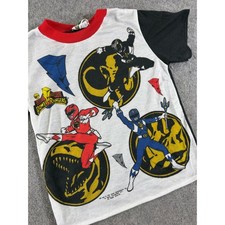 VTG 90s Mighty Morphin Power Rangers Shirt Boys Size 8 White Black Graphic USA