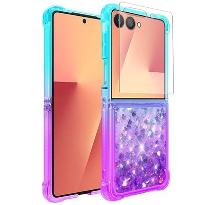 for Samsung Galaxy Z Flip 7 Clear Glitter Quicksand Shockproof Case -TealPurple