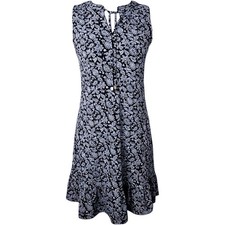MK Michael Kors Blue Paisley Sleeveless Stretch Knit Dress Ruffle Hem Size XS