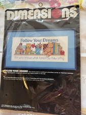 Vintage1988 Dimensions Stamped Cross Stitch Kit 3087 FOLLOW YOUR DREAMS 18x8