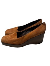 Vtg 70s Saks Boho Suede Wedge Platform Women's 9.5 Shoes Rubber Bratz France