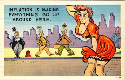 COMICS, ''Inflation is Making Everything Go Up'' RISQUE WOMAN Linen Postcard