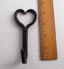 Hand Forged Iron Heart Shaped Hook @ 4 Inches Never Used Hole for Hanging Rustic