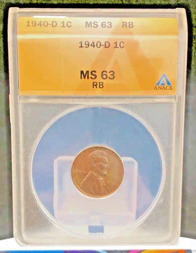 1940-D Lincoln Penny PCGS MS63 RB beautiful red/brown color Mint Coin GEM BU