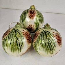Lot of 3 Pier 1 Pinecone Ornaments Pine Needles Capiz Christmas Tree Ball 3.5"