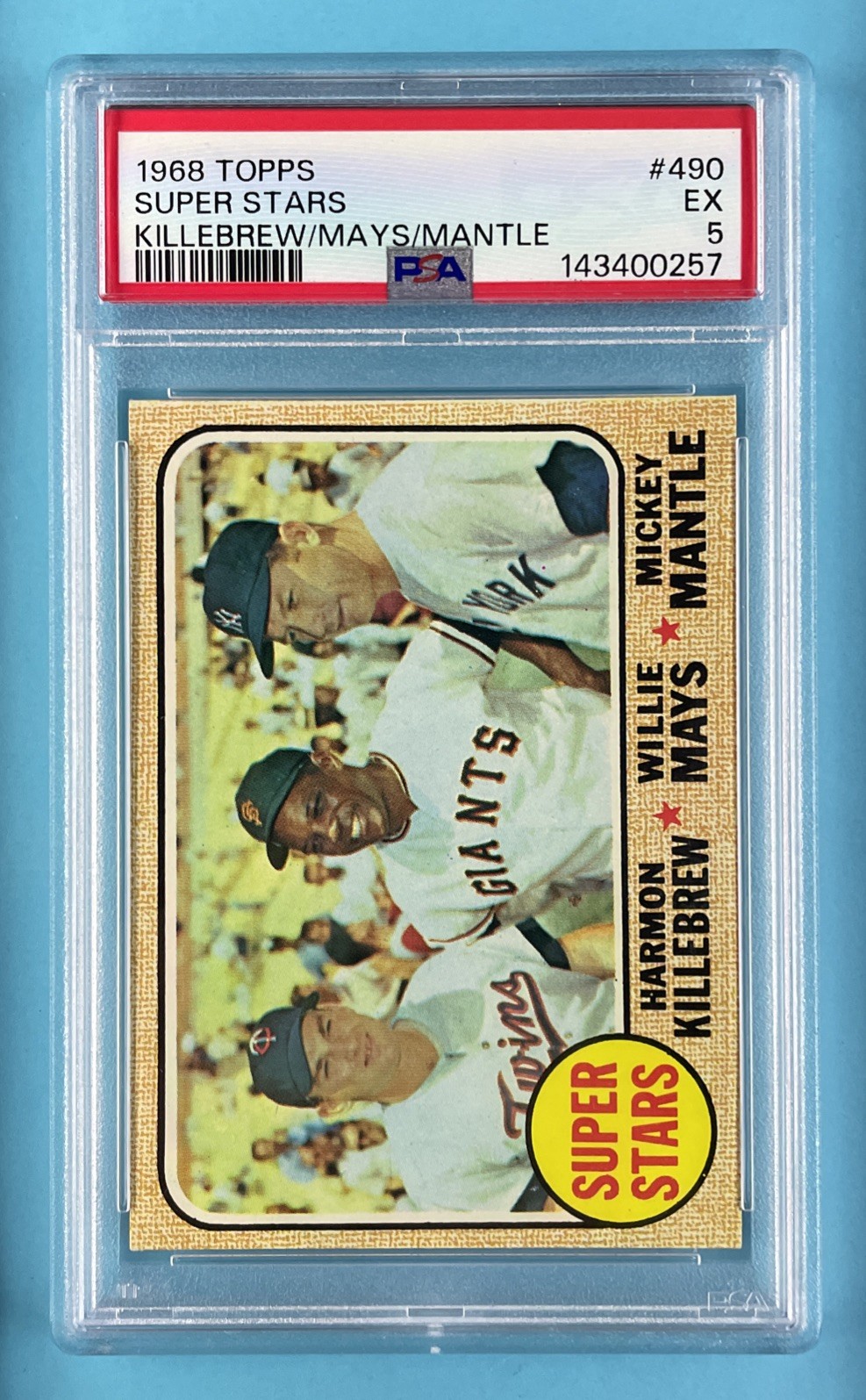 1968 Topps #490 Super Stars Mickey Mantle Willie Mays Killebrew - PSA 5 EX