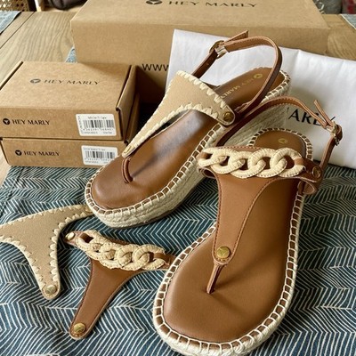 Hey Marly  Sandalen Wedge Bast Mid TS - Cognac, Gr. 38 + 2 Toppings 