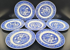 7 Royal China Blue Willow Luncheon Plates Set Vintage Transferware Dish MCM Lot