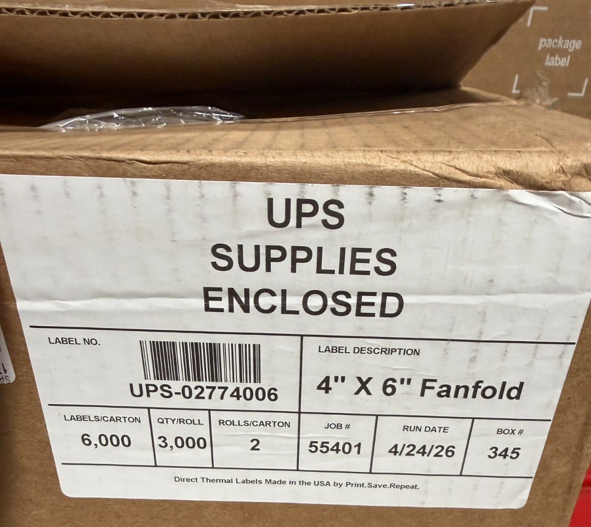 UPS 배송 라벨 6000개입 (4x6인치, 접착식) 대량 판매!!!
