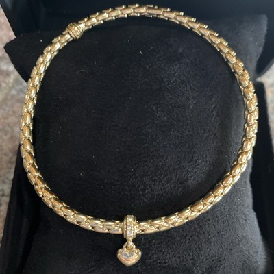 CHIMENTO 18K YELLOW GOLD STRETCH SPRING BRACELET W/ HEART DIAMOND CHARM * GORG!