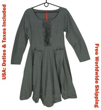 Ewa i Walla Womens Gray Cotton Long Sleeve Fit Flare Dress Size S