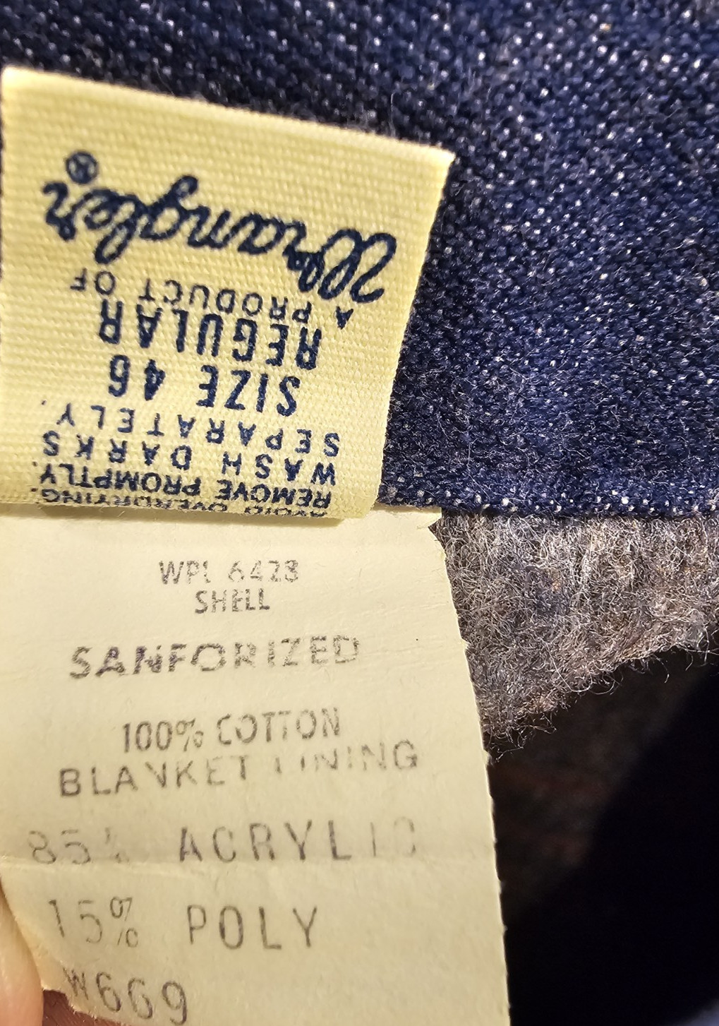 Vintage Wrangler Blue Bell Denim Jacket 46 Sanforized Barn Chore Coat Lined 60s image 5