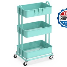 Simple Houseware 3-Tier Heavy Duty Metal Utility Rolling Cart - Turquoise