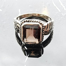 SOUTHWEST STYLE VINTAGE 925 STERLING SILVER 10x8 mm.SMOKEY TOPAZ RING SIZE 8.25