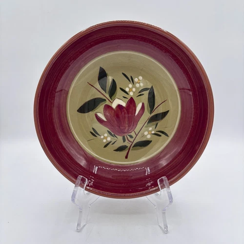 Stangl Pottery Magnolia Red Pink Flower 8" Round Serving Bowl 1950s Trenton NJ