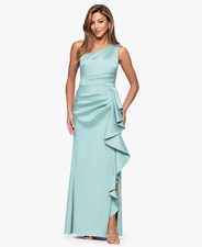 Xscape 6414X "Lenore "Asymmetrical Neckline Scuba Dress Sz 8 Sage 249